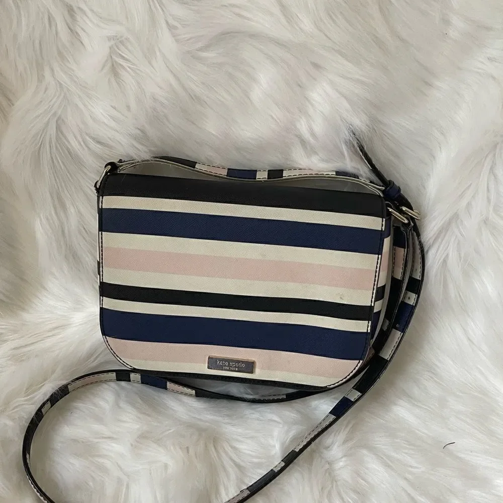 Kate Spade New York tricolor stripes Beige light pink & Navy blue cross body bag